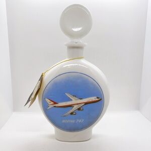 Vintage 1969 Boeing 747 Milk Glass Whiskey Decanter- Aviation Collectible